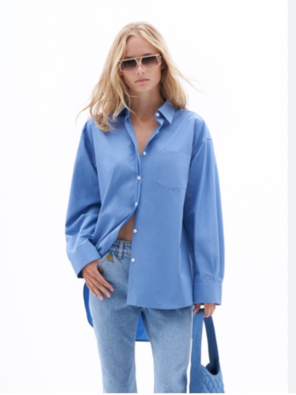 FILIPPA K Sammy Shirt Coral Blue Relaxed Poplin Button-up Size 34/4